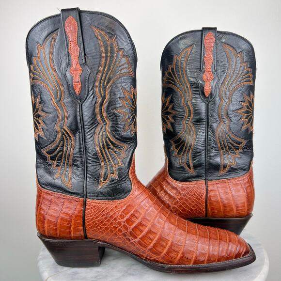 Black Jack Men's Orange Black Caiman Belly Square Toe Exotic Cowboy Boots 11.5 - Picture 8 of 12